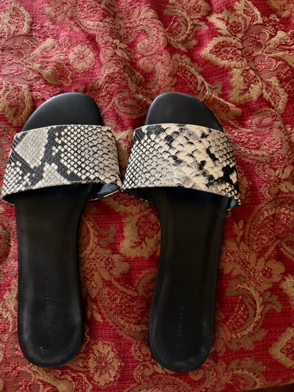 Banana Republic Black Slides with Snake-Print Strap